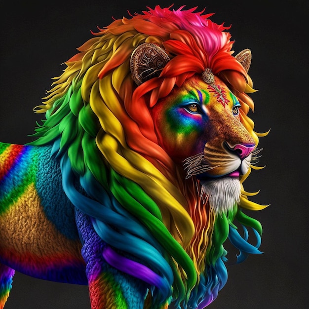 Photo a rainbow colored lion with a mane and a mane.