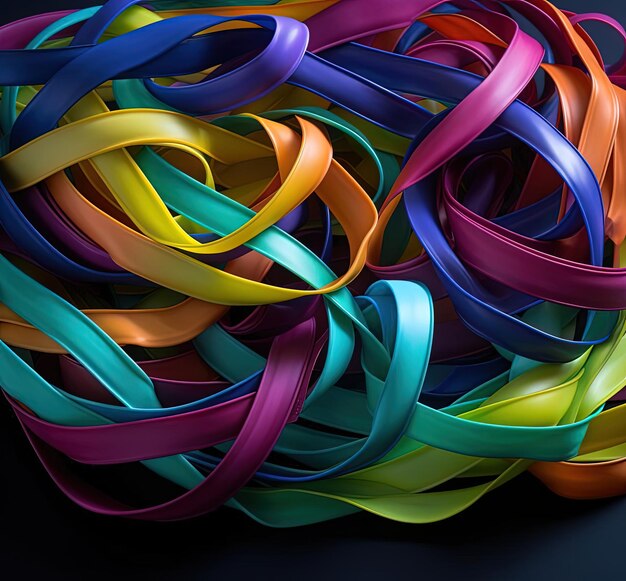 rainbow colored ribbons sorted in different colors in the style of light emerald and black