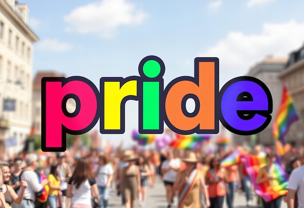 a rainbow colored sign that says pride