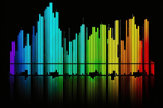 Rainbow colored sound wave on black background Generative AI