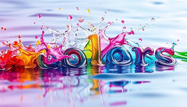 a rainbow colored water splash with the word  on it