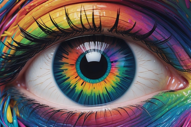 Rainbow colorful eye closeup generative ai