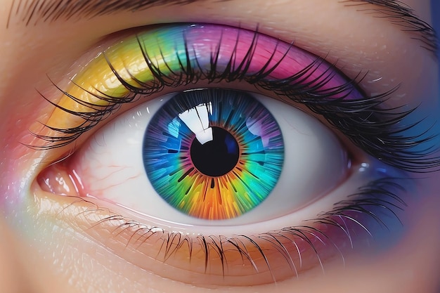 Rainbow colorful eye closeup generative ai