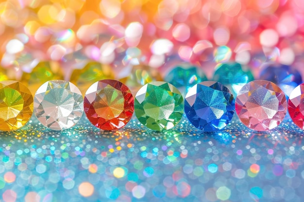 Rainbow of Colorful Gems on Glittering Background