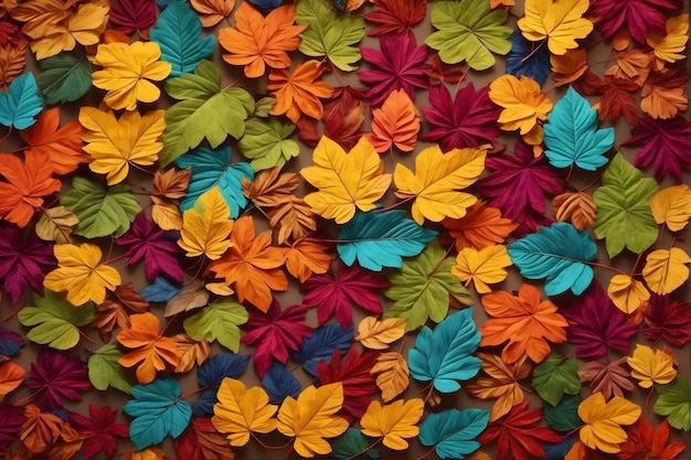 Rainbow Colorful Leaves Background Colorful Leaves Background Multicolor Leaves Background Leaves Wallpaper Fallen leaves Background AI Generative