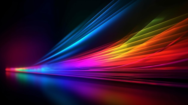 A rainbow of colors on an abstract background brilliant neon rays and Generative AI