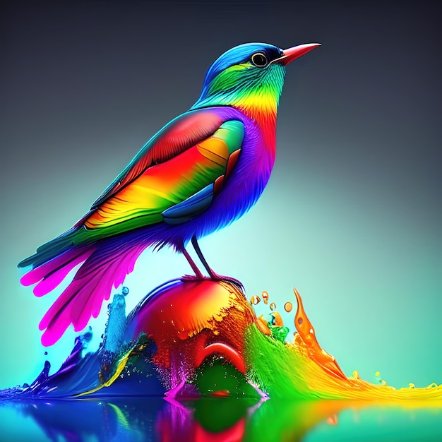 rainbow colors bird, melting liquid effect