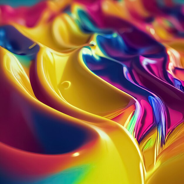 Photo rainbow colors realistic liquid plastic dynamic fluid abstract background digital 3d illustration