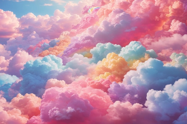 Rainbow Cotton Candy Clouds Cotton Candy Cloud Background Dreamy Clouds Background Cotton Clouds Background AI Generative