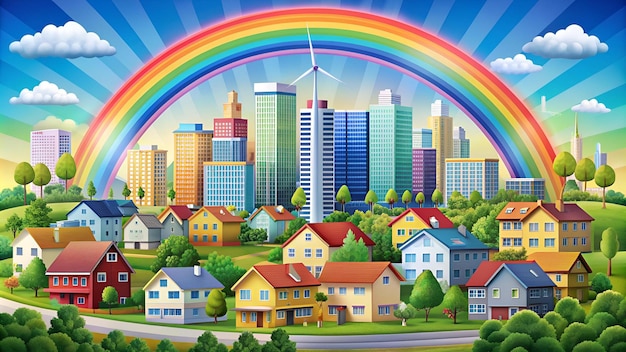 rainbow ecotown modern abstract ecology town illustration