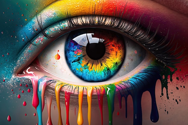 A rainbow eye with a rainbow painted on it