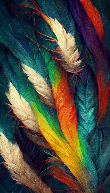 Rainbow feathers background 3D rendering