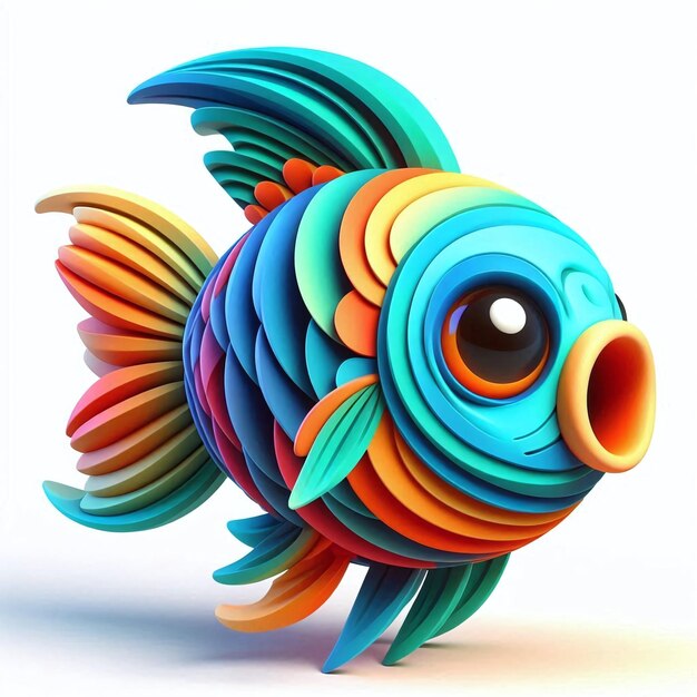 Photo rainbow fish colorful 3d cartoon aquatic character