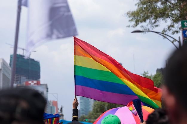 Rainbow flag at the annual gay parade in Mexico City