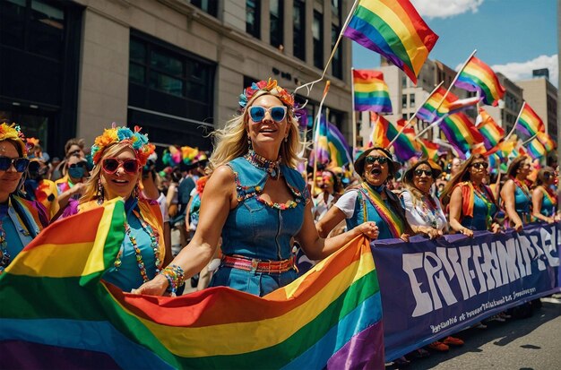 a rainbow flag is being held in the parade