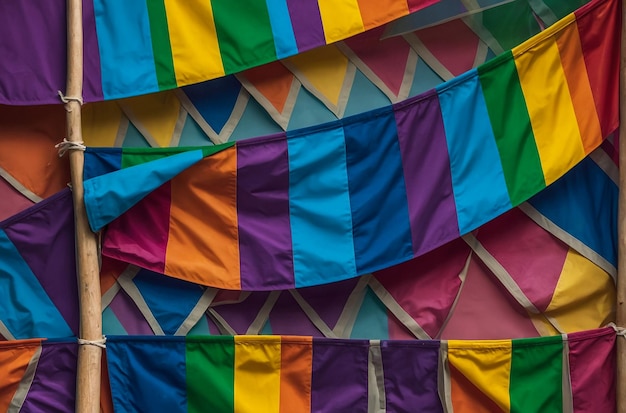 Photo rainbow flag of the lgbt movement against clear blue sky at sunset