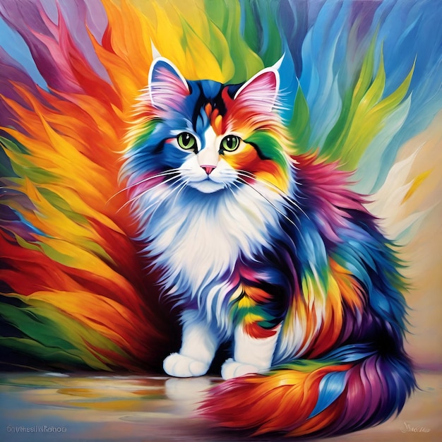 Rainbow fluffy cat