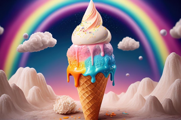 Rainbow Ice Cream Cone fantasy background