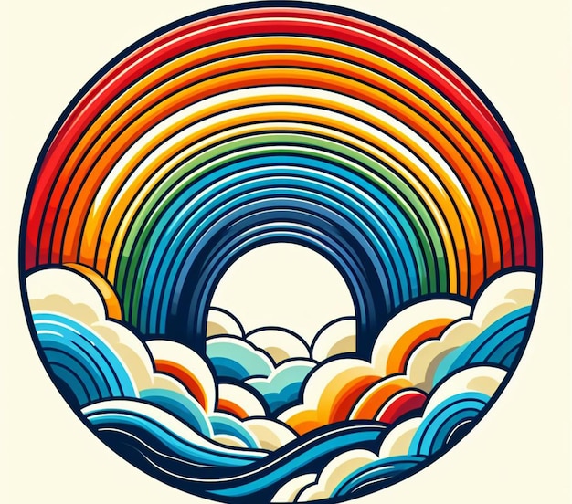 a rainbow is drawn in a circle with the sun in the middle