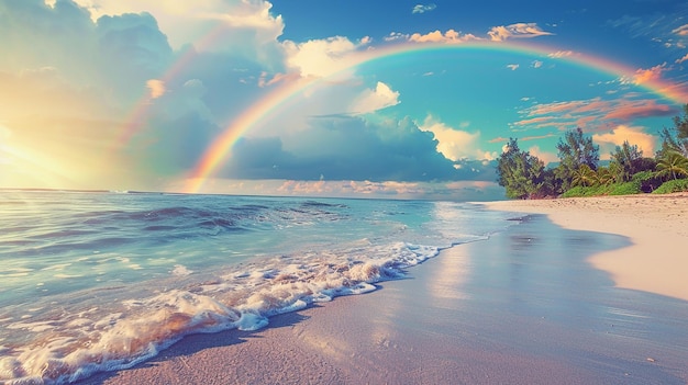 Photo a rainbow is over the ocean