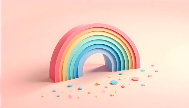 a rainbow is on the pink background