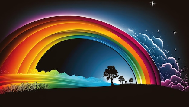 A rainbow is seen in the sky with the words rainbows above it.