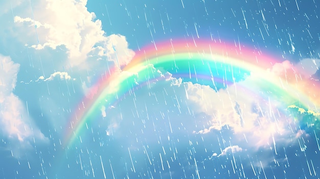 a rainbow is shown in the sky with a few clouds