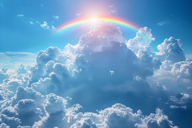 a rainbow is in the sky above the clouds