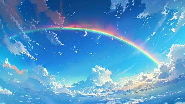 a rainbow is in the sky above the water