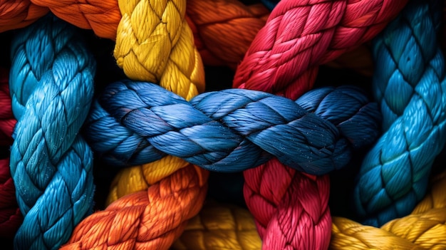 Rainbow knot and and network of rope with pattern color and texture for climbing safety or strong