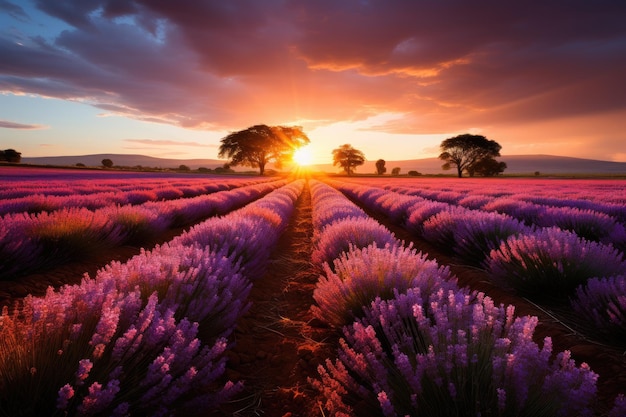 Rainbow on Lavender Field Flower generative IA