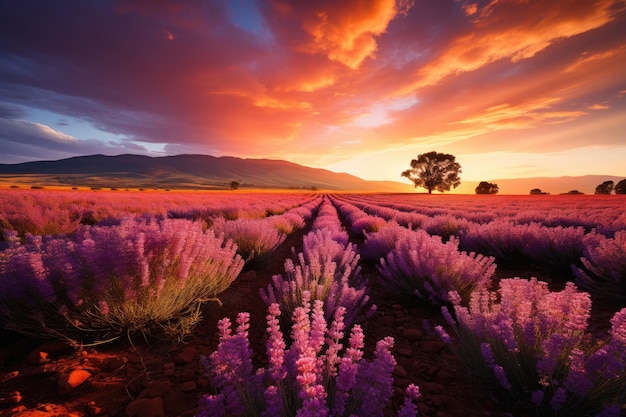 Rainbow on Lavender Field Flower generative IA