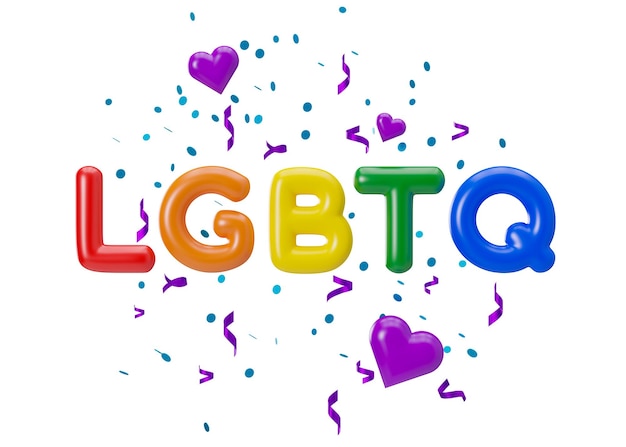 Rainbow LGBTQ letters isolated on white background LGBT community include lesbians gays bisexuals and transgender people Alternative love Diversity homosexuality equal marriage 3D rendering