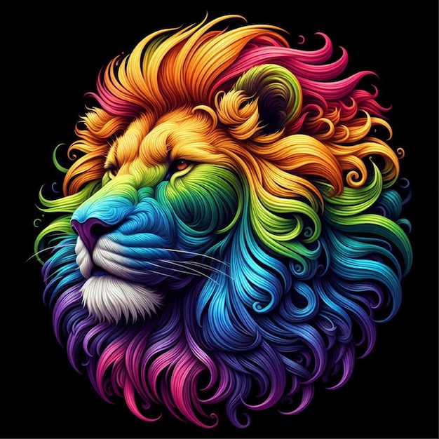 Rainbow Lion head print ai render