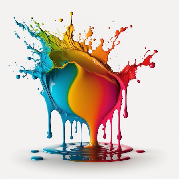 Rainbow Liquid Paint Splash on a White Background Ai generative