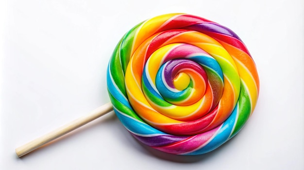 a rainbow lollipop is on a stick