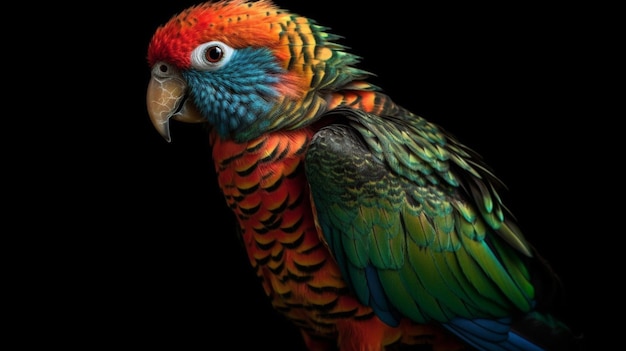 Rainbow Lorikeet parrot isolated on a black backgroundgenerative ai