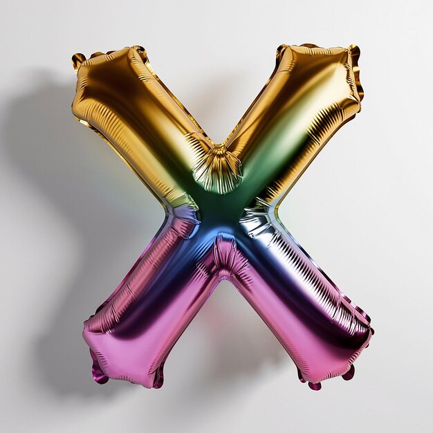 Photo rainbow metallic alphabet x balloon realistic 3d on white background generative ai