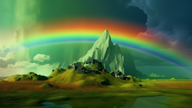 Rainbow over a mountain and a rainbow