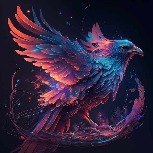 Rainbow Neon Phoenix Bird