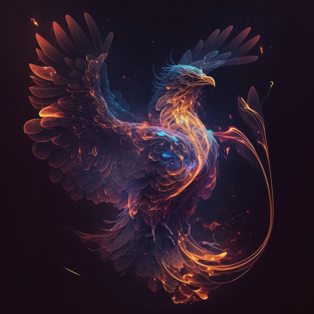 Rainbow Neon Phoenix Bird