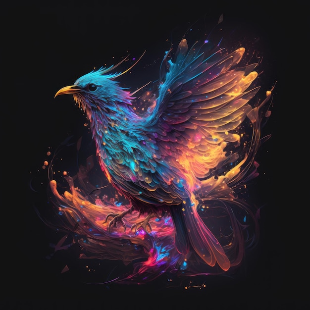 Rainbow Neon Phoenix Bird