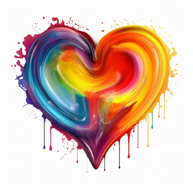 Rainbow Oil Paint Heart Clipart isolated on white background