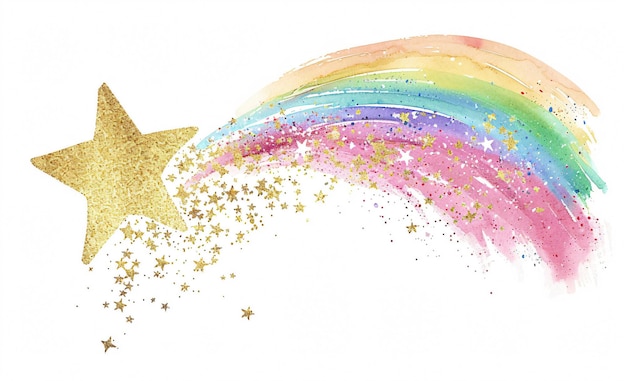 rainbow painting with gold glitter and a rainbow