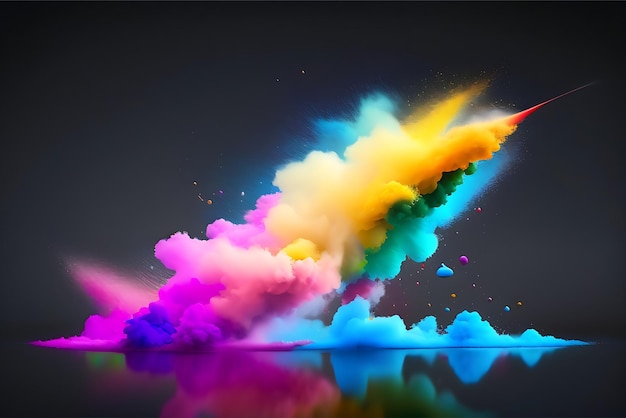 Rainbow powder mixed color splash paint explotion background