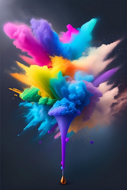 Rainbow powder mixed color splash paint explotion background