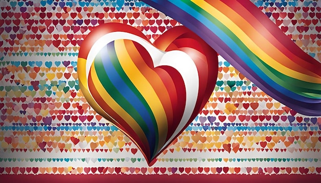 Rainbow pride flag with hearts