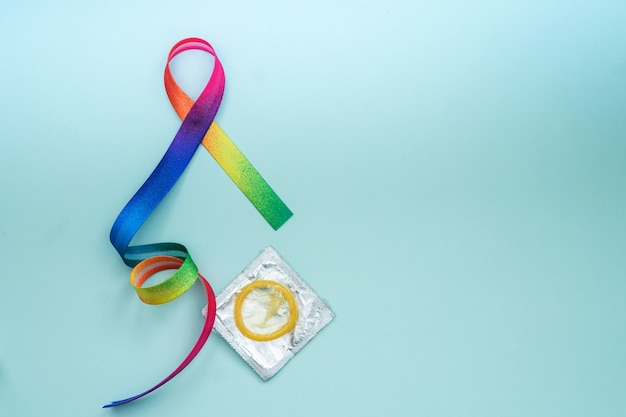 Rainbow ribbon awareness. LGBT community. World aids day. Symbolic concept for raising awareness campaign on people with HIV concept