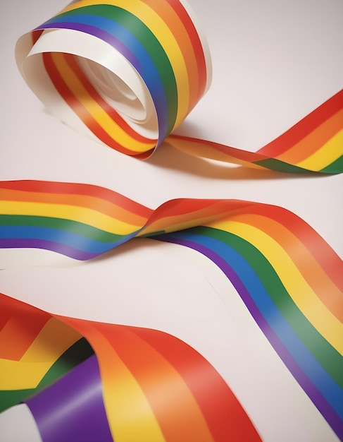 rainbow ribbons on a white background one of which has a rainbow ribbon