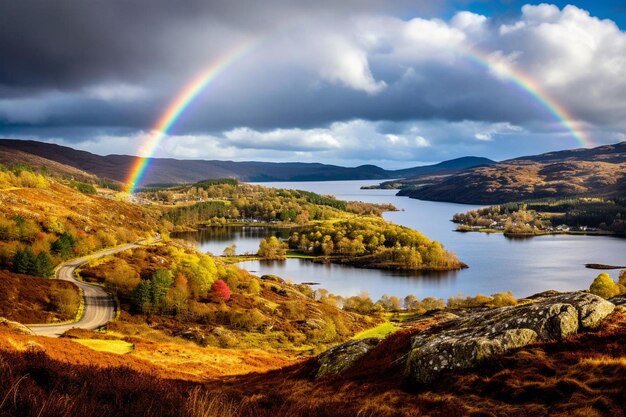 Rainbow Over Rocky Highlands Natural colorful dreamy beautiful landscape rainbow